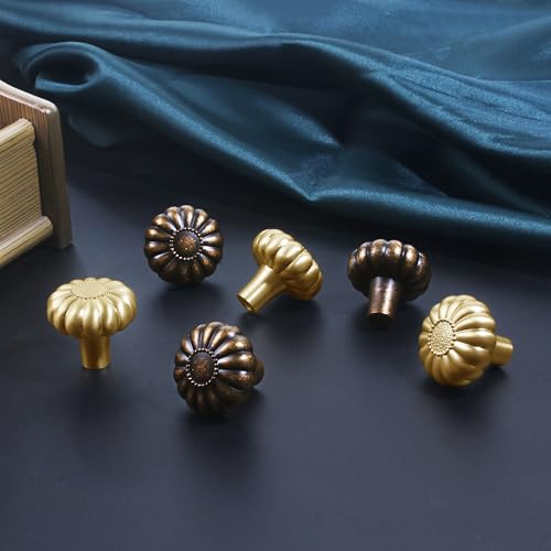 Brushed Gold Cabinets Knobs Drawer Pulls 4 Pack Kitchen Closet Dresser Cupboard Bathroom Bedroom Drawers Cabinet Stain Brass Hardware Flower Single Hole Knob Vanity Home Furniture Handle Solid Alloy - color: Alloy Brushed gold, size: 4pack