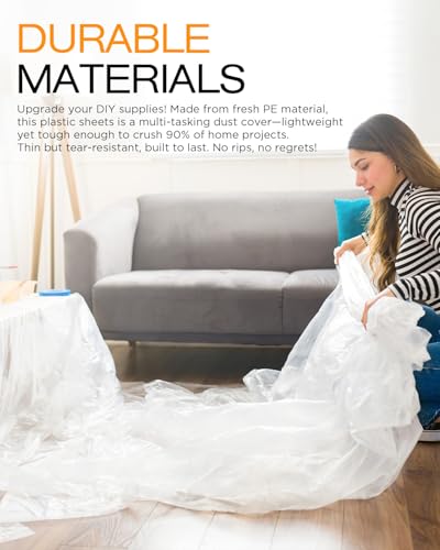 Plastic Drop Cloths for Painting, 9x12 Ft Extra Large Painting Supplies, Plastic Sheet Dust Cover for Furniture, Floor, Couch Protector (16-Pack) - size: 16 PCS 9x12 Ft