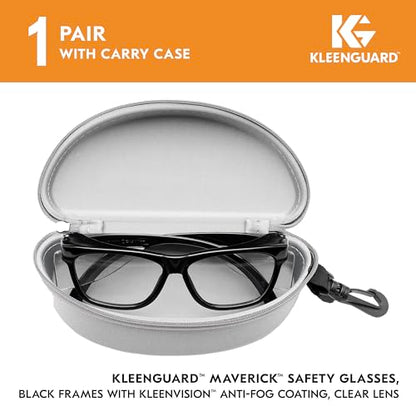 Kleenguard™ V30 Maverick™ Safety Glasses (56567), Clear Lenses with KleenVision™ Anti-Fog coating, Black Frame, Carrying Case, Eyewear for Men and Women - color: Black Frame/Clear Lenses
