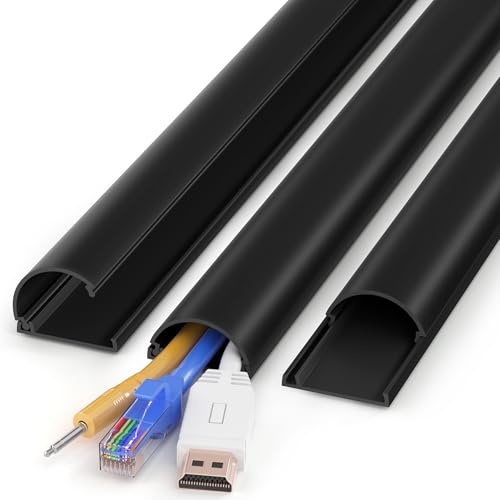 Cord Hider 42.5in (3X L14.2in), Cable Hider for 2-4 Cords, Wire Covers for Cords Wall Mount TV, Cable Cover Wall Wire Hider for Cords, Cable Raceway W1.4inxH0.7in Black - color: Black, size: 1.4in W X 0.7in H X 42.5in L
