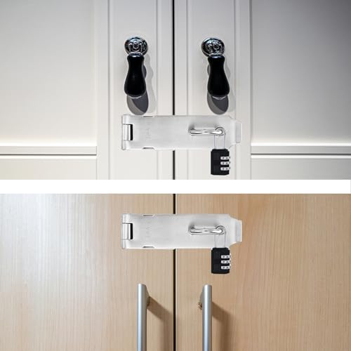 2Pcs Door Locks Hasp Latch,5 Inch 304 Stainless Steel Safety Packlock Clasp Hasp Lock Latch,Hinge Lock Padlock with Screws for Gates,Doors,Cabinets, Closets and More - style: 5INCH with CODE LOCK