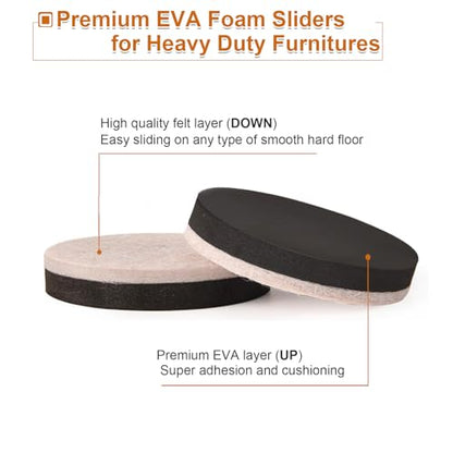 Felt Furniture Sliders for Hardwood Floors, 16 PCS 3" Reusable Furniture Movers Sliders for Hard Surfaces, Move Your Furniture Easily and Safely! - size: 3 inch 16 PCS