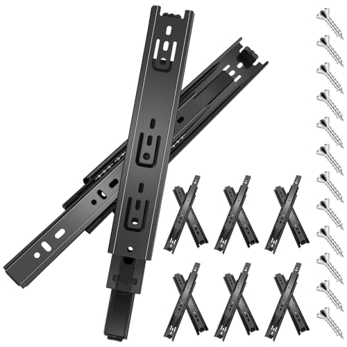 20 inch Drawer Slides 6 Pairs (12pcs) Full Extension Ball Bearing Drawer Rails Side Mount 3 fold Metal Dresser Runners for File Cabinet Trash Can Kitchen Wardrobe Glides 20" Black 100 LB Capacity - size: ‎20inch-500mm