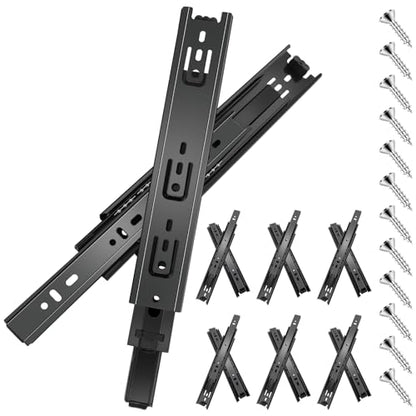 Sulawskys 16 Inch Drawer Slides, 6 Pairs (12 Pcs) Full Extension Ball Bearing Rails, Side Mount Heavy Duty 100 LB Capacity Metal Runners for Kitchen Cabinet, Wardrobe Dresser, Zinc Plated Steel Black - size: ‎16inch-400mm