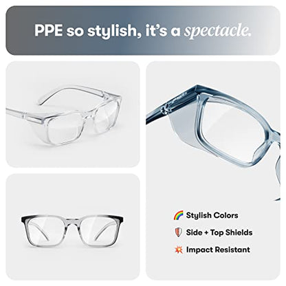 Stoggles Rectangle Z87.1 Certified Safety Glasses, Blue-Light, UV Blocking Lens, Top & Side Shield, Anti-Fog, Stylish Eyewear - color: Charcoal, size: Medium Standard Fit
