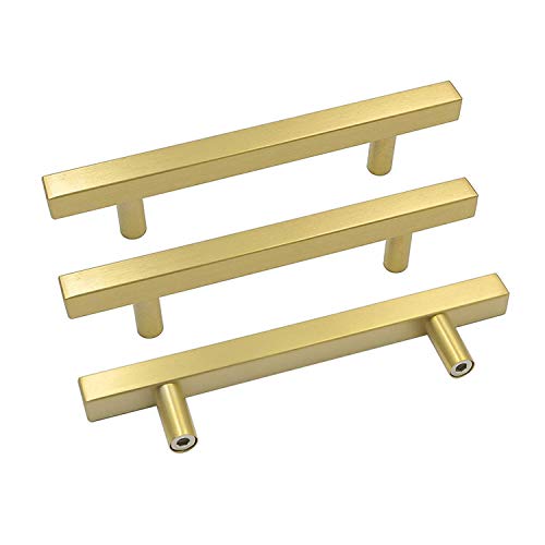 Goldenwarm 25 Pack Gold Cabinet Handles 4-1/2"(115mm) Brushed Brass Cabinet Pulls T Bar Drawer Pulls for Kitchen Cupboard & Drawer Hardware - color: Gold, size: 4-1/2 Inch Hole Center