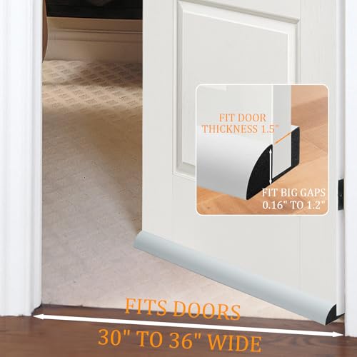 2 Pack Door Draft Stopper 36" Adjustable Under Door Draft Stopper Soundproofing 30 Inch to 36 Inch Noise Blocker Seal Large Gap up to 1.2", Easy to Install White - color: White
