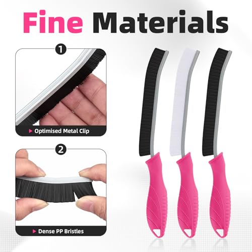 FOOGWEE Hard Bristle Crevice Cleaning Brush - Cleaning Supplies - Grout Cleaning Brushes for Household Use - Crevice Cleaning Tool for Bathroom, Home and Kitchen (3, Rose) - color: Rose