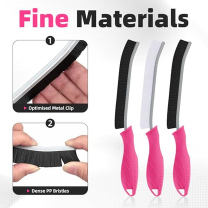 FOOGWEE Hard Bristle Crevice Cleaning Brush - Cleaning Supplies - Grout Cleaning Brushes for Household Use - Crevice Cleaning Tool for Bathroom, Home and Kitchen (3, Rose) - color: Rose