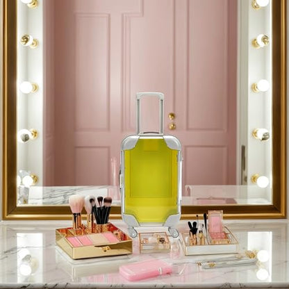 False Eyelash Storage Box, Portable Travel Organizer Mini Luggage False Eyelash Tray Makeup Tool (YELLOW) - color: YELLOW