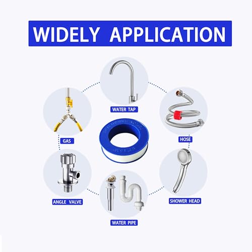 5 Rolls 1/2 Inch(W) X 520 Inches(L) Teflon Tape PTFE Thread Sealant Plumbers Tape for Seal Water Pipe, Shower Head,Prevent Leakage, White