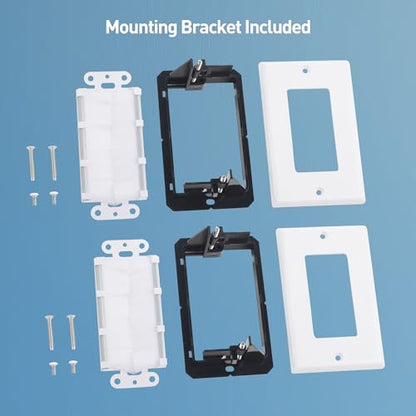 Cable Matters 2-Pack 1-Gang Wall Cable Pass Through, Brush Wall Plate with Bracket, InWall Cable Management Solution for Home and Office, White