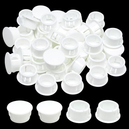 5/8 In/16 mm White Plastic Hole Plugs, Snap in Locking Round Hole Panel Plugs Fastener Covers for Kitchen Cabinet Furniture Electric Box, Door Screw Hole Cover, Tube Pipe Choke Plug, 40PCS - style: 16mm (5/8")