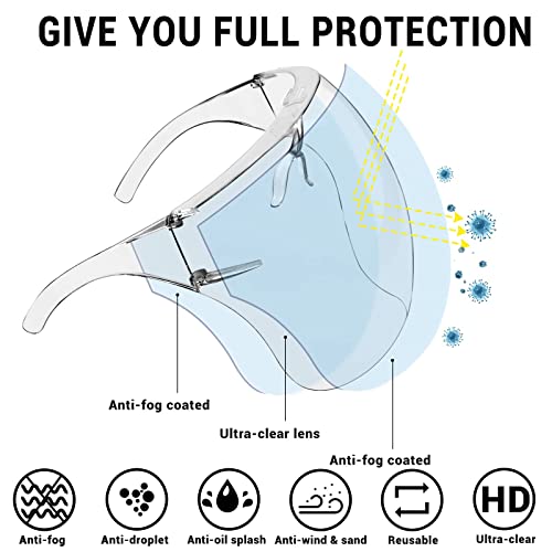 4 Pack Face Shield with Glasses, Face Mask Shield Anti-Fog Clear Ultra Clear Reusable Protective Plastic Face Shield Mask Droplet Splash Guard for Women Men Kids