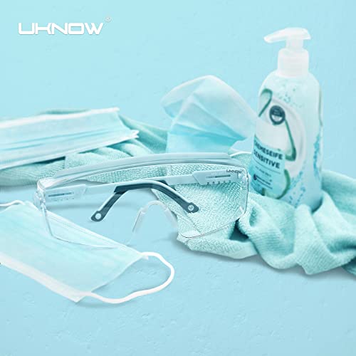UKNOW Safety Goggles Over Glasses, Safety Glasses Anti Fog Wraparound Eye Protection, Protective Eyewear ANSI Z87.1 - color: Baby Blue