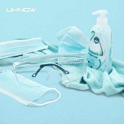 UKNOW Safety Goggles Over Glasses, Safety Glasses Anti Fog Wraparound Eye Protection, Protective Eyewear ANSI Z87.1 - color: Baby Blue