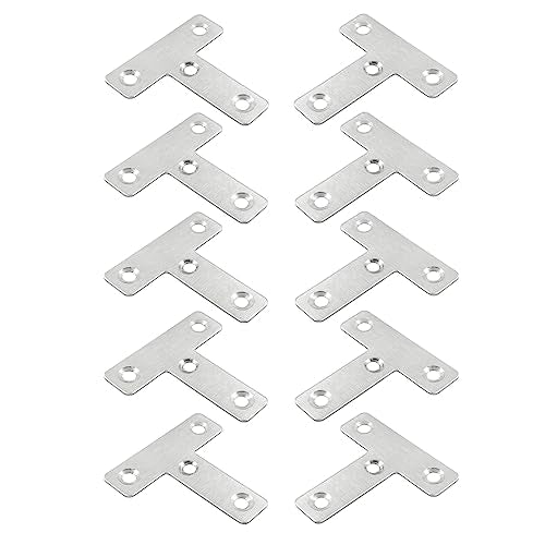 Hordion Stainless Steel Flat Corner Brace - 10Pcs 2 x 2 Inch T Bracket, Heavy Duty Right Angle Repair Plates with Screws - size: 2" x 2" (Silver), style: T-Shape