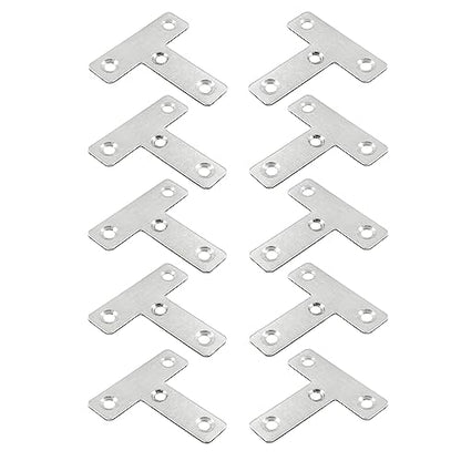 Hordion Stainless Steel Flat Corner Brace - 10Pcs 2 x 2 Inch T Bracket, Heavy Duty Right Angle Repair Plates with Screws - size: 2" x 2" (Silver), style: T-Shape