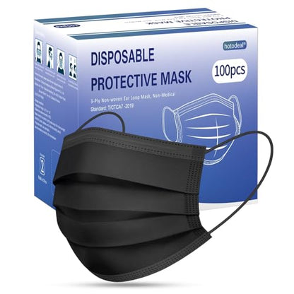 Masks Disposable 100 Pack, Black Face Mask Disposable, 3 Ply Disposable Face Masks for Adults - color: Black