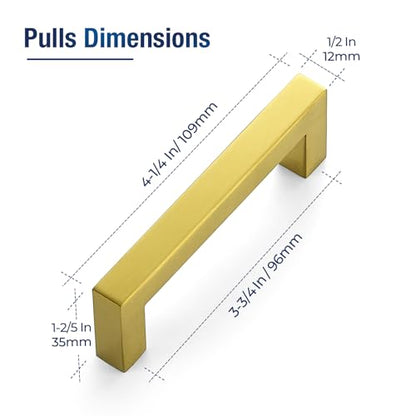 JOY DECOR 2 Pack Cabinet Handles, Gold Cabinet Pulls, 3-3/4 Inch Kitchen Handles Square Drawer Pulls Stainless Steel Drawer Hardware, 96mm Hole Center - size: 3-3/4 Inch Hole Center