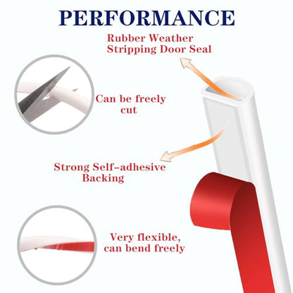 Self Adhesive Weather Stripping Seal, 3/8" W x 1/4" T x 20 FT D Shape Door Seal Strip for Soundproofing and Draft Proofing Door Frame and Windows