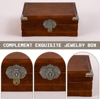 Jewelry Box Hinges Hasp Catch Lock, Antique Engraved Latch and Box Corner Protectors Hardware Kit Brass Hasp Clasp Latch Lock with Screws for DIY Wooden Case Furniture Cabinet Suitcase Decoration