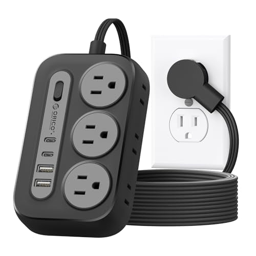 ORICO Surge Protector Power Strip, Multiple Outlets Extension Cord with 6 AC Outlets 2 USB-A and 2 USB-C Ports, 10 ft Long Flat Plug Power Strip, Mountable Outlet Extender for Dorm/Office/Home- OG - color: Black, size: 10ft