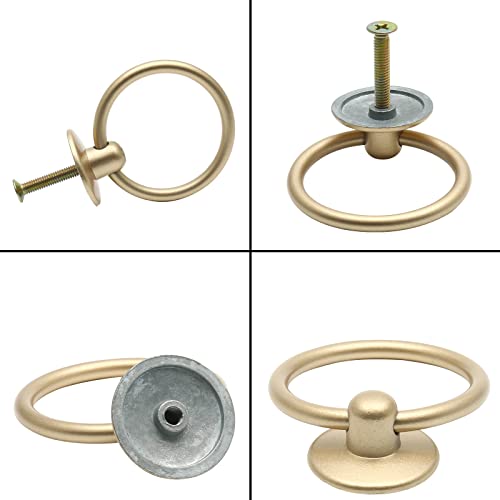 5Pcs Gold Ring Drawer Pulls, Brass Cabinet Ring Handles Drop Knobs Single Hole Dresser Pulls for Furniture Cupboard Closet Kitchen Door(1" x 2") - color: Gold