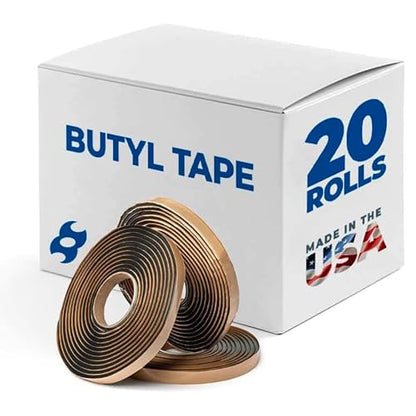 Second Skin Butyl Tape – 20 Roll (20ft x 1/2” x 1/4”) | Black Butyl Sealant Tape for RV, Auto, Marine, Headlight Repair, Window Glazing Tape | Weatherproof & Waterproof, Indoor & Outdoor, Made in USA - size: 20 Butyl Tape
