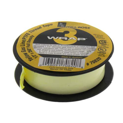 1/2" x 260" PTFE 3-Wrap Yellow Gas Thread Seal Tape (10 Pack)