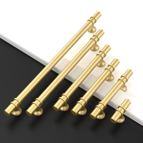 Asidrama 10 Pack 5 Inch(128mm) Brushed Gold Kitchen Cabinet Handles, Cabinet Pulls Kitchen Cabinet Hardware Cupboard Handles Drawer Pulls - color: Brushed Gold, size: 5" Hole Center, style: 10 Pack
