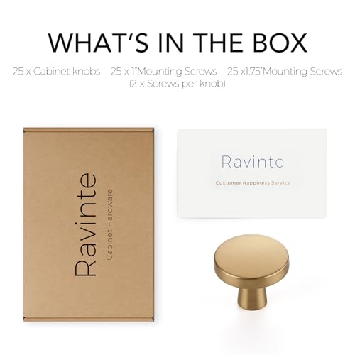 Ravinte 25 Pack Drawer Pulls 1-1/4 Inch Kitchen Cabinet Knobs Solid Round Dresser Drawer Knobs Champagne Bronze Drawer Knobs Dresser Knobs Simple Cabinet Hardware for Cupboard Drawer Pulls - color: Champagne Bronze