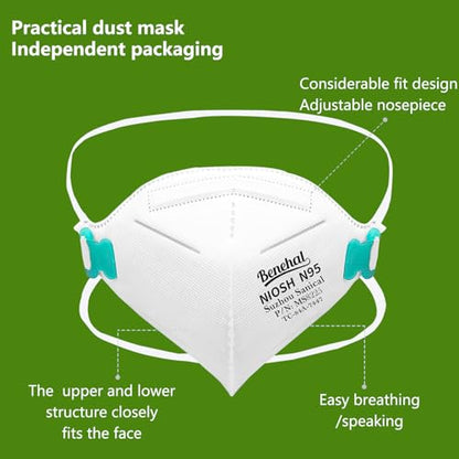 benehal NIOSH Approved N95 Mask Particulate Respirators, N95 Respirator Mask 20 Pack, Dust Proof, Breathable & Comfortable Face Mask for Construction, Individually Wrapped,White