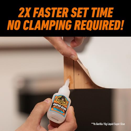 Gorilla Ultimate Super Glue, Clear Glue, 15 Grams (Pack of 2) - Fast-Setting Cyanoacrylate for Quick Fixes & Repairs with Anti-Clog Cap - size: 2 - Pack