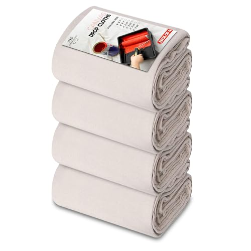 CH Canvas Drop Cloth for Painting (Size 4' x 15' Feet - Pack of 4) Painters Drop Cloth for Painting, Furniture & Floor Protection, All Purpose Thick Canvas tarp with Double Stitched Edges - size: 4' x 15' Feet