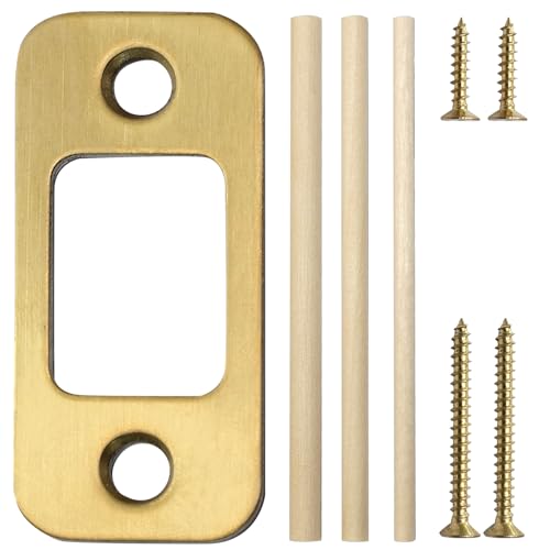 1 Pack Durable Deadbolt Strike Plate, Gold Round Corner Backplate, 1" x 2-1/4" Plate for Doors and Home Improvement - color: Gold