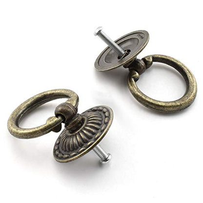 Vintage Bronze Pull Handles, OZXNO 4-Pack Antique Ring Knob Pulls with Matching Screws for Drawer Cabinet Dresser Cupboard Jewelry Box