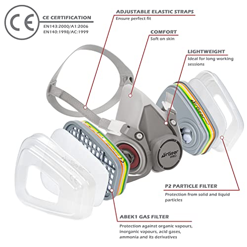 AirGearPro M-500 ABEK1-P2 Reusable Respirator Mask | Anti-Dust Gas mask Ideal for Spray Painting, Sanding, Building work, Chemical, DIY and more. - style: Multi-gas Respirator