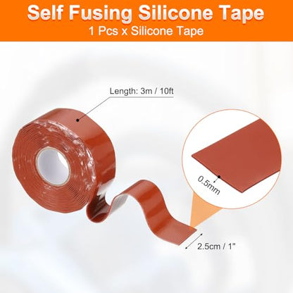uxcell Self Fusing Silicone Tape, 1" x 10ft Waterproof Water Leak Sealing Tape for Plumbing Pipe Hose Repair Handles, Red (0.5mm Thick) - color: Red