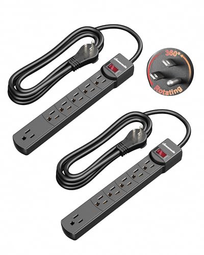 DEWENWILS 6FT Long Power Strip with Large Spacing Sockets, 300J Surge Protector，360° Rotating Flat Plug & 6 Outlets, 14/3C Black Extension Cord, Wall Mount,ETL Listed - style: 6ft with Large Spacing Sockets