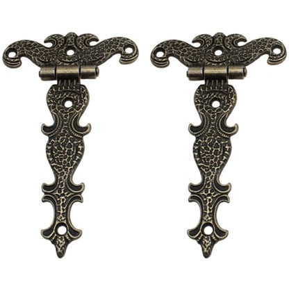 2PCS T-Shaped Wooden Box Hinge Zinc Alloy Antique Bronze Door Hinges for Furniture and Wooden Boxes