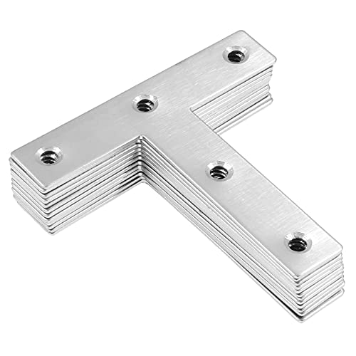 Bonsicoky 12Pcs T Shaped Mending Plate, 3.1" x 3.1" Stainless Steel Flat Corner Brackets, Corner Braces, Joining Plate, Repair Plate for Wood Furniture, Cabinet, Windows, Desks - style: T Shape