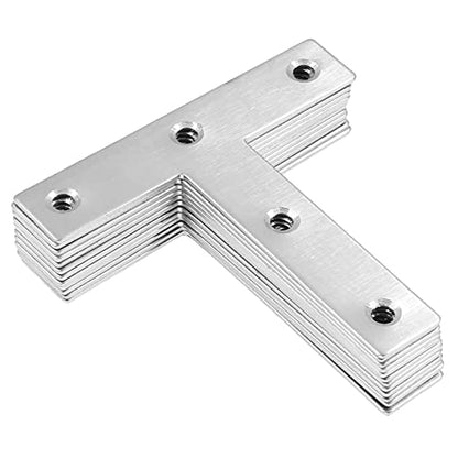 Bonsicoky 12Pcs T Shaped Mending Plate, 3.1" x 3.1" Stainless Steel Flat Corner Brackets, Corner Braces, Joining Plate, Repair Plate for Wood Furniture, Cabinet, Windows, Desks - style: T Shape
