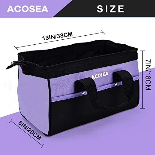 ACOSEA Purple Tool Bag,13 Inch Wide Mouth Open Tool Organizer with 12 Storage Pockets