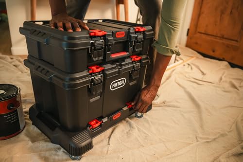 Keter Stack-n-Roll 3-Piece Rolling Tool Storage System – Includes Dolly, Tool Box & Deep Power Tool Case | Modular Mobile Tool Organizer | Stackable Design for Garage, Jobsite & Workshop - size: 3PC with Dolly
