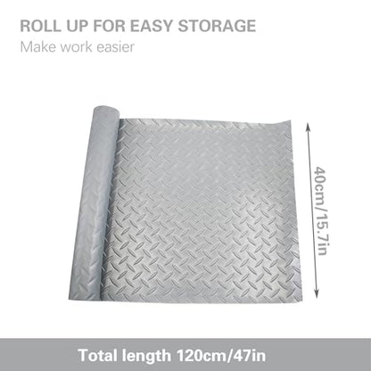 47.2'' x 15.7'' Work Bench Mat, Scratch-Resistant Non-Slip Steel Plate Texture PVC Pad for Protecting Workbench, Table, Tool Station, Gray Workbench Mat for Woodworking Painting DIY Crafting