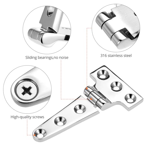 QWORK 316 Stainless Steel T Hinge, 2 Pack Marine Grade 4'' x 2" Boat Hatch Hinges, Heavy Duty Cabinet Hardware Door Hinge for Marine and Exterior Applications