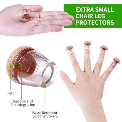 8 Pcs Extra Small Chair Leg Floor Protectors with Felt Pad - Furniture Pads for Hardwood Floors - Round Silicone Stool Cover Caps - Anti-Scratch and Reduce Noise(Clear, Fit: 0.35"~0.55") - size: XS-8PCS-(Fit:0.35-0.55 inch)-Clear