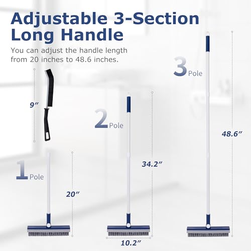 IVYROLL Grout Brush with Long Handle, Grout Cleaner Brush for Tile Floors, Stiff Bristles for Crevice, Tile Line, Shower, Kitchen, Bathroom - color: Blue