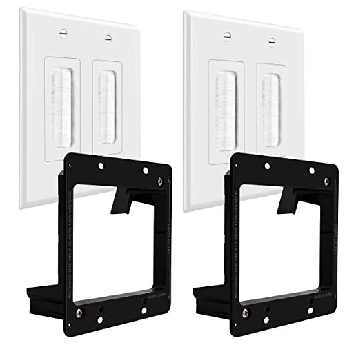 TOPGREENER Bristled Brush Wall Plate with Mounting Brackets, Pass-Through Wall Plate for Low Voltage Cables, Mid-Size 2-Gang 4.88" x 4.92", Polycarbonate Thermoplastic, TG8892MB-2PCS, White, 2 pack - size: 2-Gang (4.88" x 4.92")